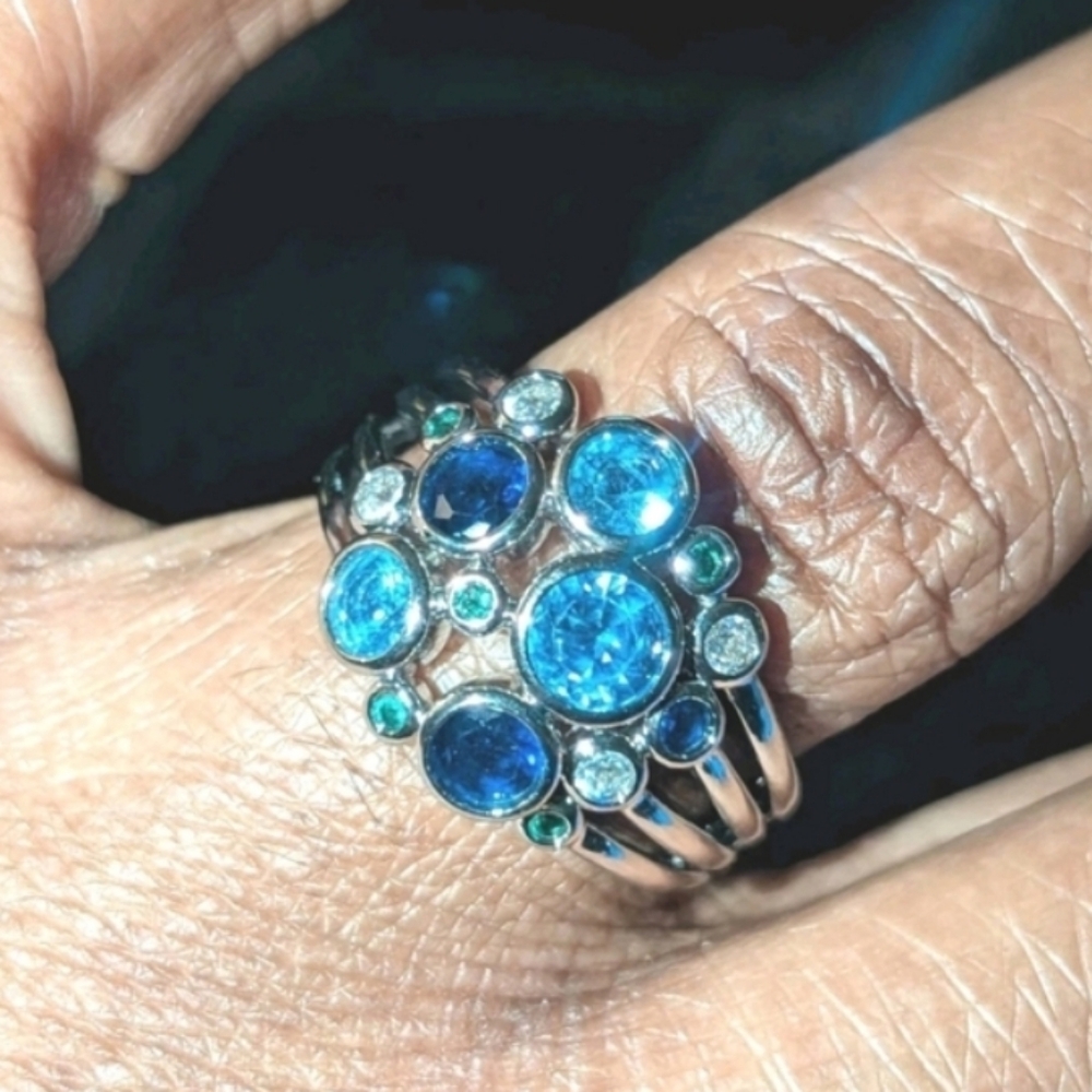 High Quality White Gold Silver Plated Cocktail Multi Gemstone Ring  Size 9 - Picture 4 of 16